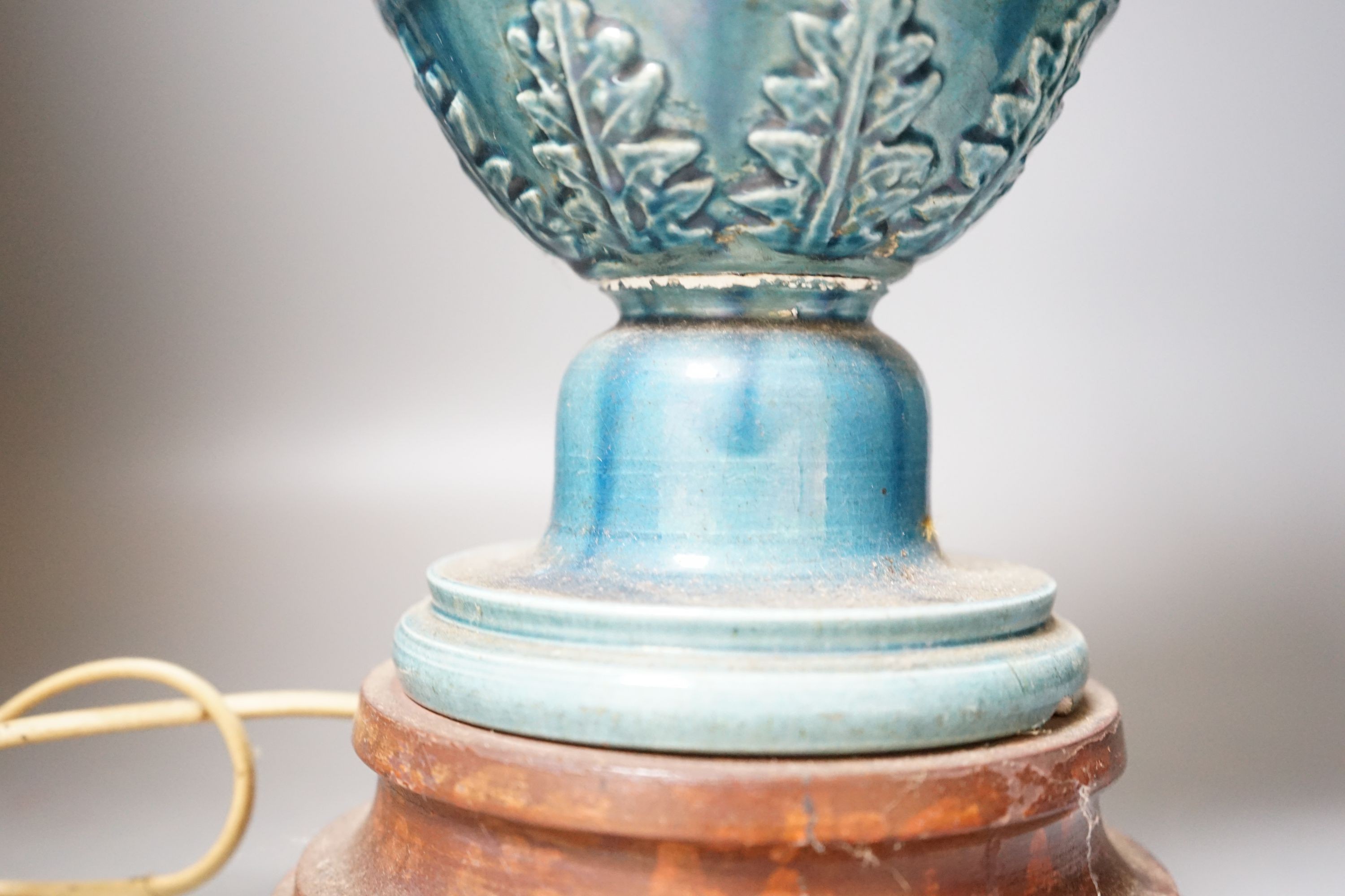 A Roman revival blue glazed table lamp